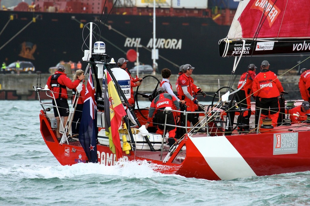 Dean Barker and Toni Stewart in the back of Camper - Volvo Ocean Race Auckland - Start March 18,2012 © Richard Gladwell www.photosport.co.nz